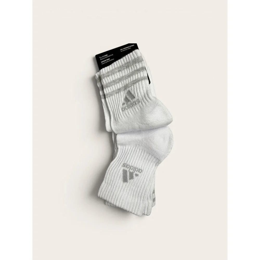 Adidas Womens 3-Stripe High Quarter Socks White Grey 3 Pair Size Medium NEW